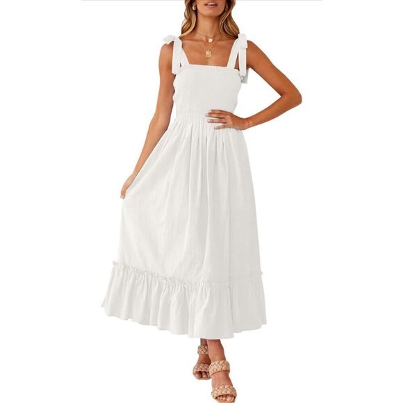 NEW Tie Strap Ruffle A Line Beach Long Maxi Dress L 12/14 - Picture 1 of 9